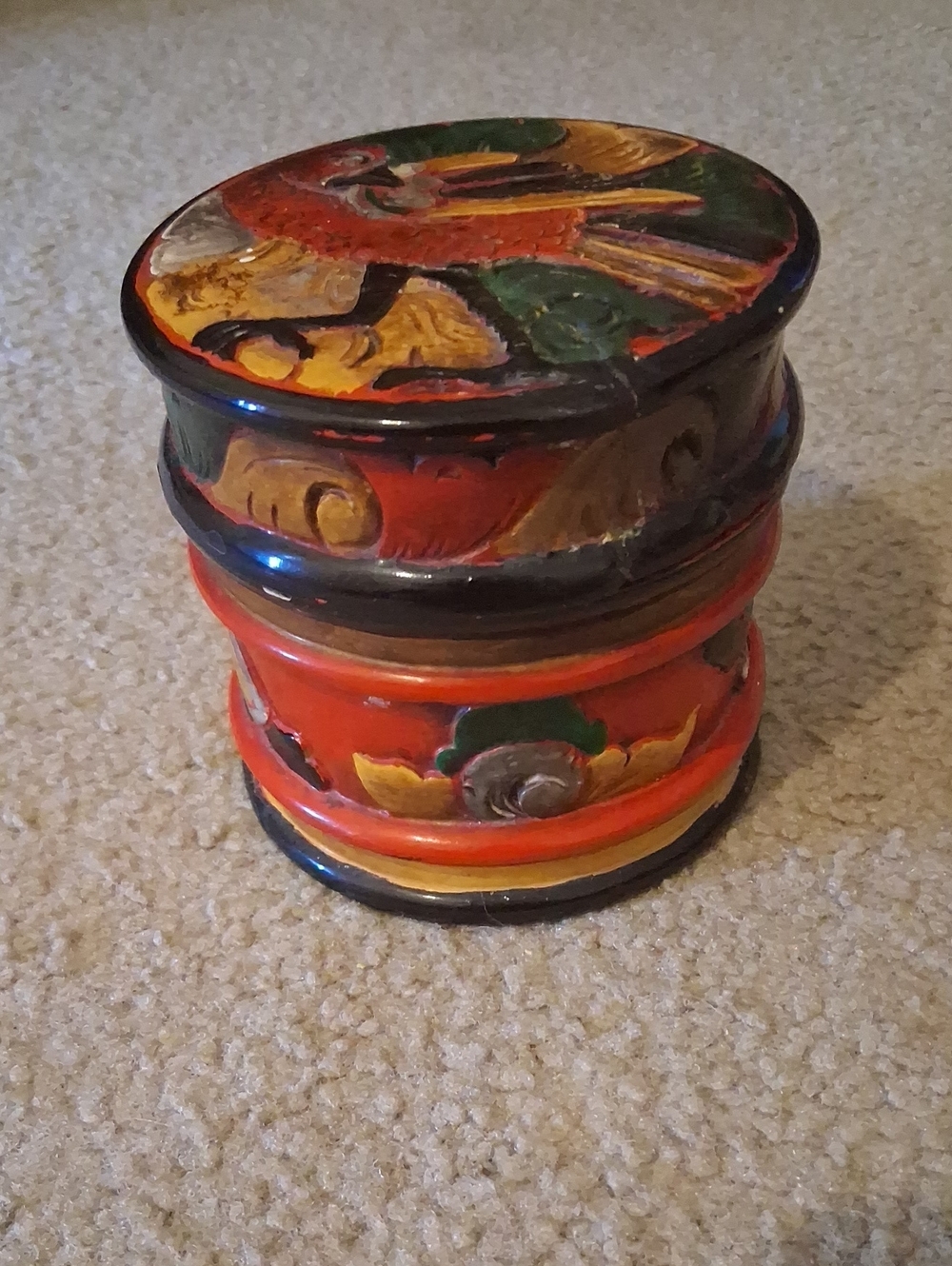 Hand-Painted Round Decorative Trinket Box - Vintage - Picture 2 of 8